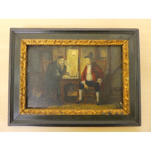 62 - Three 19thC framed figure scenes, one depicting a man smoking and drinking ale  oil on board&nb... 