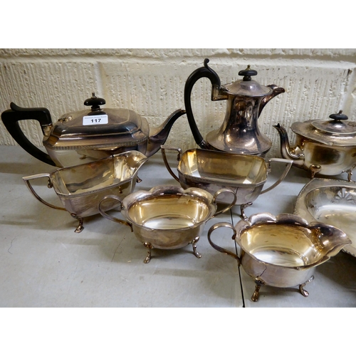 117 - Silver plated tableware: to include a three piece tea set