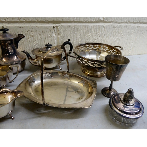 117 - Silver plated tableware: to include a three piece tea set