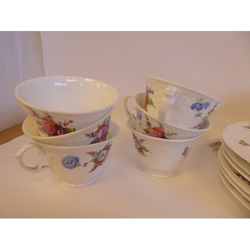 12 - Coalport china Feldspar pattern teaware: to include cups, side plates and a comport  6.5