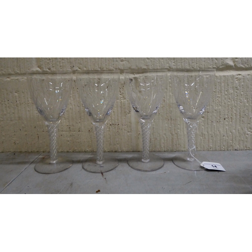 14 - Glassware: to include pedestal wines with twist blown stems