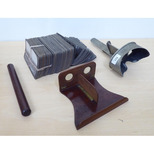 175 - A mixed lot: to include two stereoscopic viewers, slides and an engineers rule