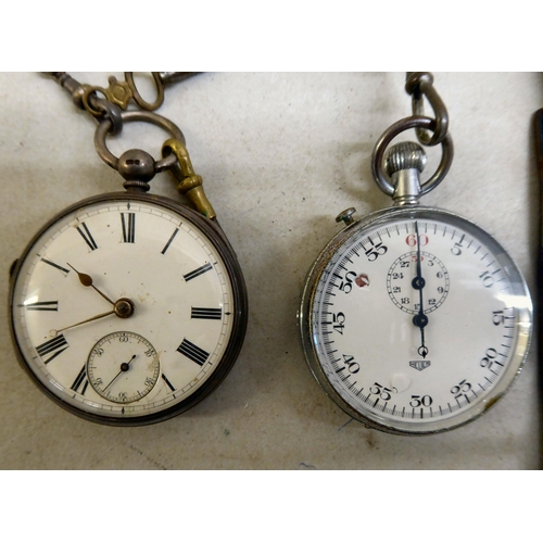 177 - Two silver cased pocket watches  mixed marks; a steel cased Heuer stopwatch; a steel cased West End ... 