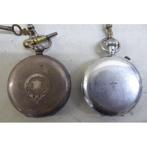 177 - Two silver cased pocket watches  mixed marks; a steel cased Heuer stopwatch; a steel cased West End ... 