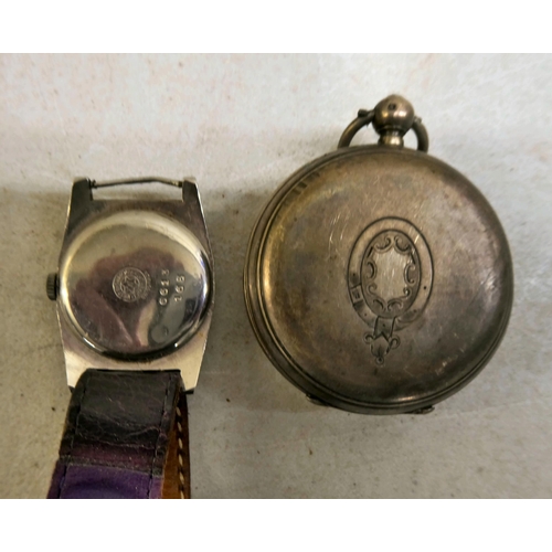 177 - Two silver cased pocket watches  mixed marks; a steel cased Heuer stopwatch; a steel cased West End ... 