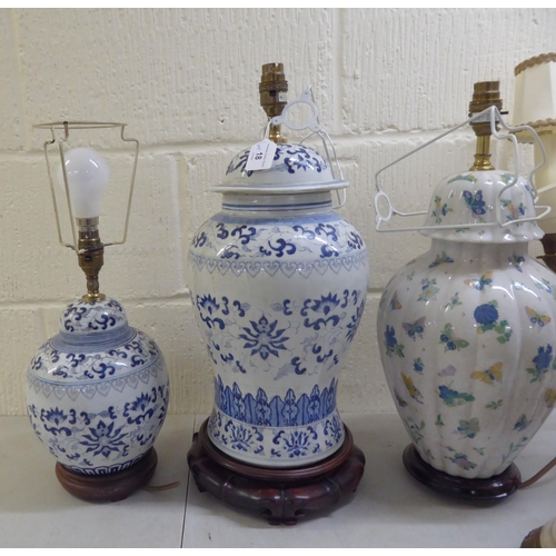 18 - 20thC Oriental porcelain and other table lamps of various form  largest 16