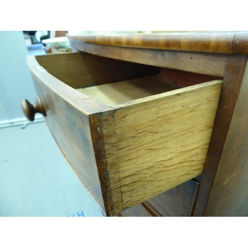 185 - A late Victorian mahogany bow front five drawer chest of drawers, raised on bracket feet  40.5