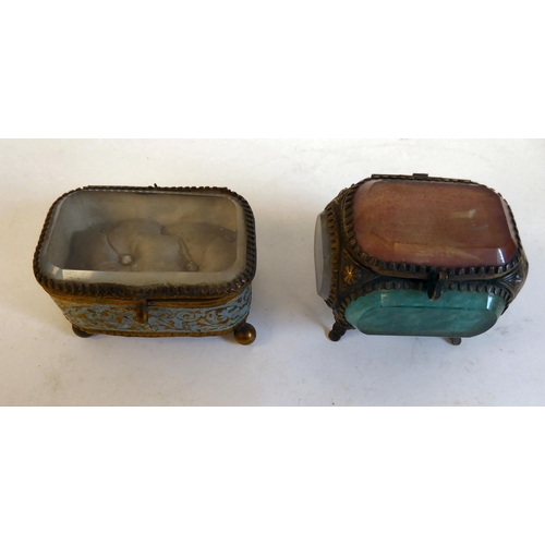 206 - Two late Victorian gilt metal and glass ring boxes  3