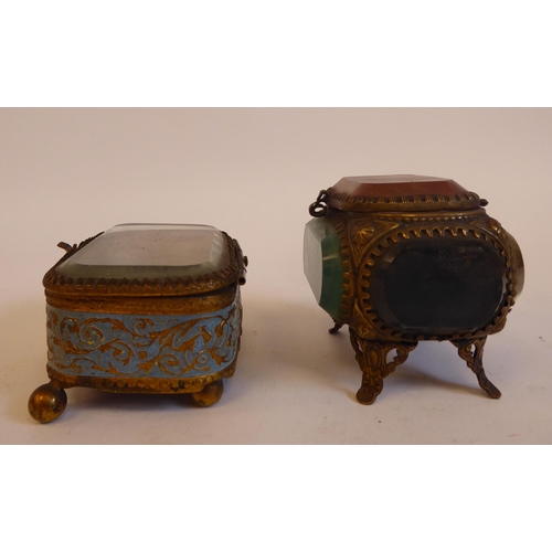 206 - Two late Victorian gilt metal and glass ring boxes  3