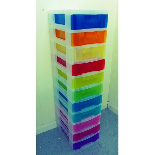 214 - A modern multi-coloured moulded plastic, eleven drawer storage unit  46