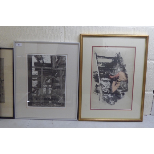 34 - Framed pictures and prints: to include after Carl Bullock - 'Loco footplate'  Limited Edition 1... 