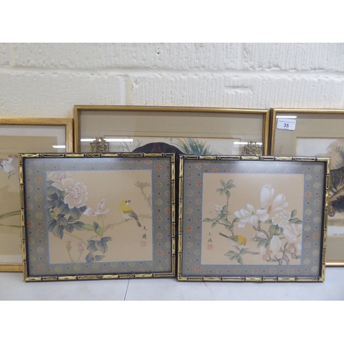 35 - Framed prints: to include wild cub and Japanese floral studies  approx. 6