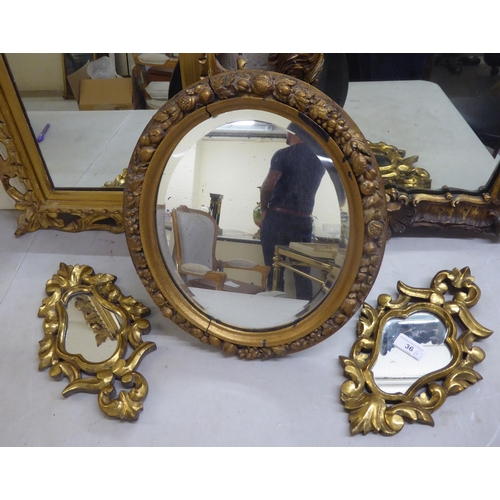 36 - Five mirrors from mid 19th - mid 20thC of various design, in gilt frames  largest 16