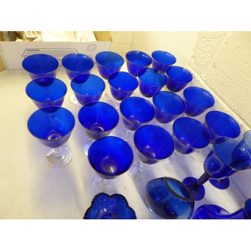 50 - Glassware: to include blue and clear, mainly pedestal wines