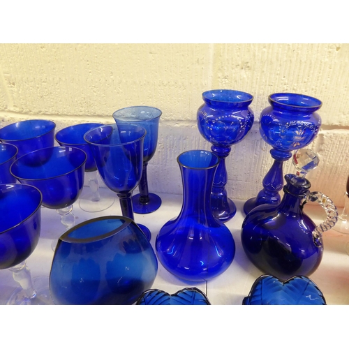 50 - Glassware: to include blue and clear, mainly pedestal wines