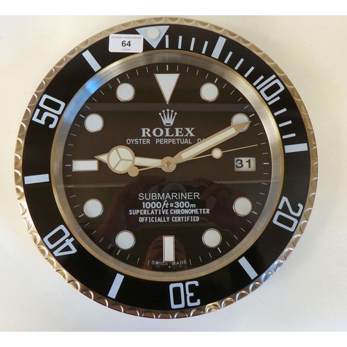 64 - A dealer display advertising wall timepiece for Rolex Oyster Perpetual; the movement faced by a bato... 