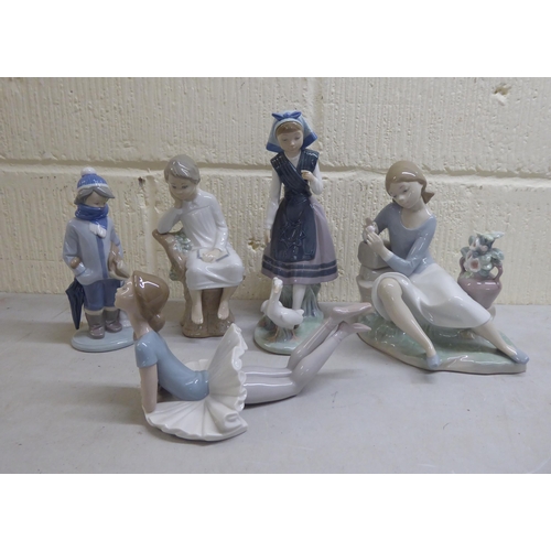 66 - Five Lladro porcelain figures: to include a young woman with two swans at her feet  8