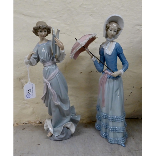 68 - Five Lladro porcelain figures: to include a young woman, holding a parasol  9