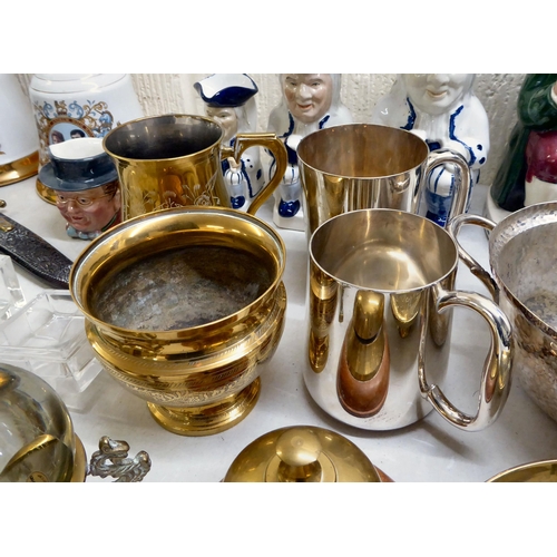 73 - A mixed lot: to include two silver plated tankards