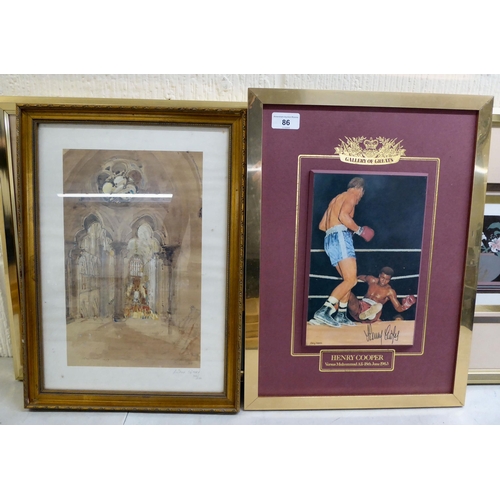 86 - Variously themed prints  framed; and a pugilists example  6