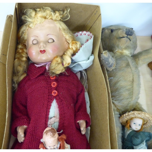 100 - Soft toys and dolls: to include an early 20thC mohair straw filled Teddy bear  11