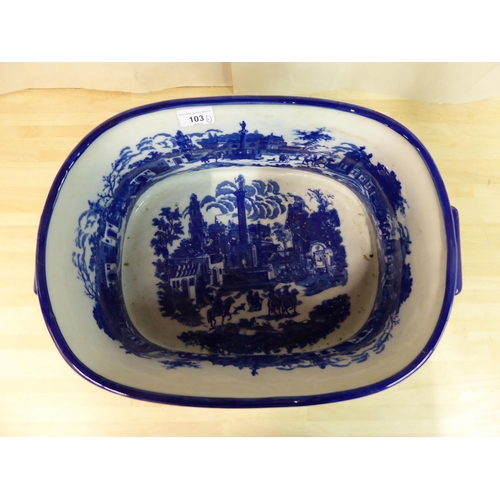 103 - A Victorian style china footbath, decorated in blue and white  8