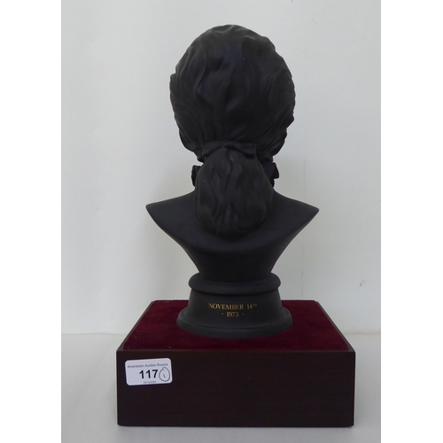 117 - A Royal Doulton black basalt bust, celebrating the Wedding of HRH The Princess Anne  model no.390  1... 