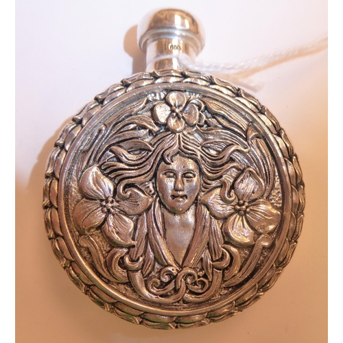 124 - An Art Nouveau influenced silver coloured metal perfume flask  stamped 800