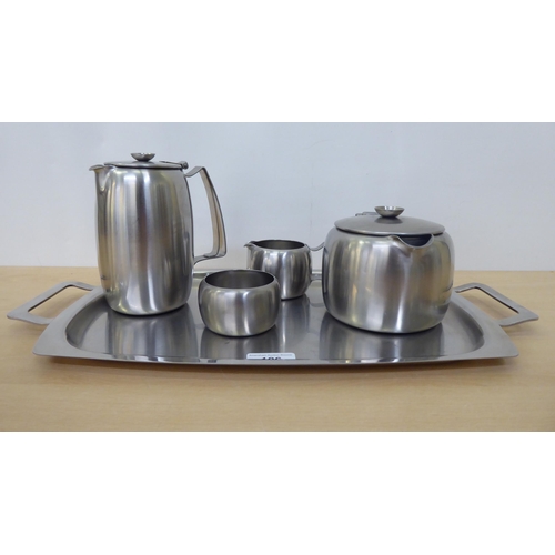 126 - An Old Hall stainless steel, four piece tea set, on tray