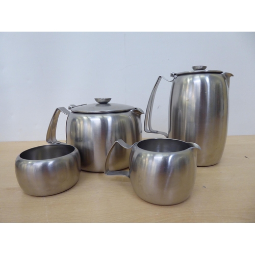 126 - An Old Hall stainless steel, four piece tea set, on tray