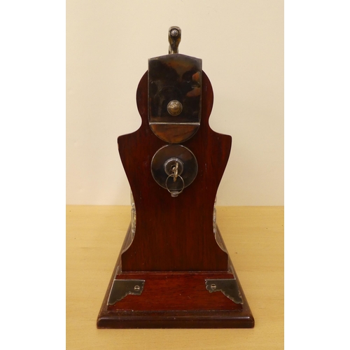 182 - A modern mahogany and silver plated tantalus with three cut glass decanters  13