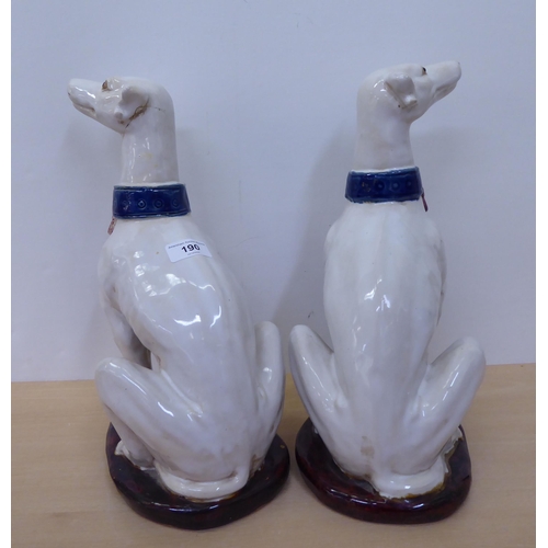 190 - A pair of pottery model seated greyhounds  14