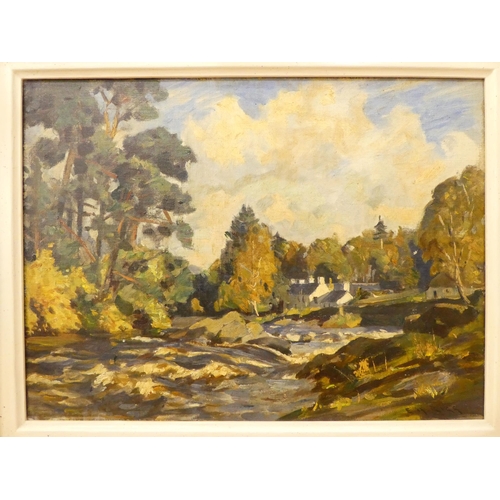 199 - EA Rigg - a Welsh river scene  oil on board  bears a signature  10