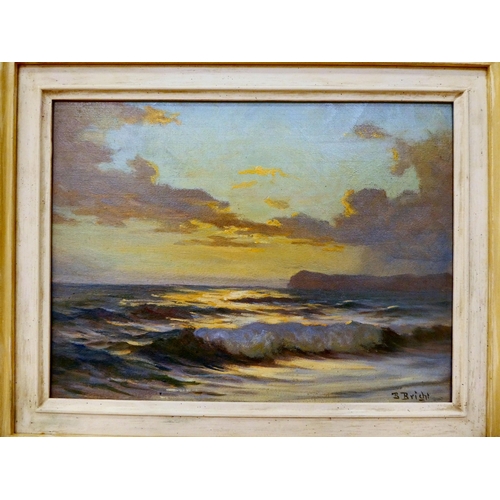 210 - Pictures: to include B.Bright - a shoreline scene  oil on board  bears a signature  1... 