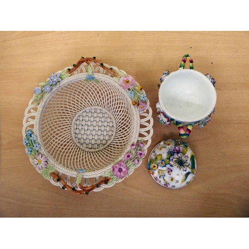 214 - Ceramics: to include a Belleek porcelain basketweave bowl, encrusted with flora  8