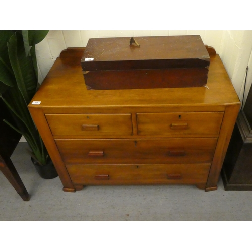 229 - A mid 20thC beech four drawer dressing chest, on block feet  30