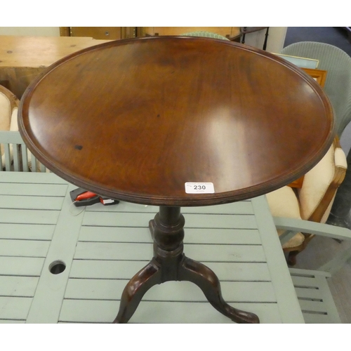 230 - A late 19thC mahogany pedestal table, on a turned column and tripod base  28