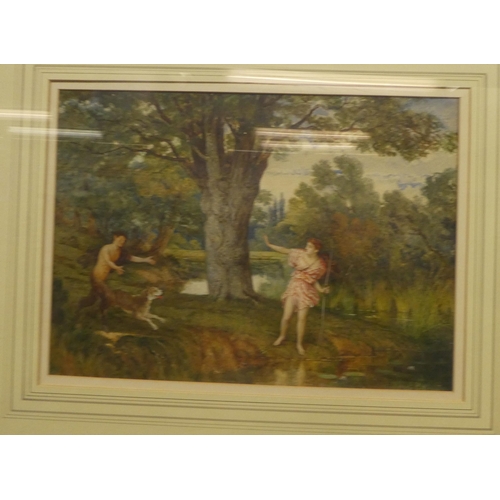 245 - Late 19thC School - a fantasy woodland hunting scene  watercolour  bears  a monogram ... 