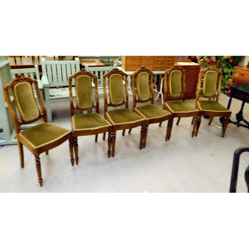 260 - A set of six modern mahogany framed dining chairs, raised on turned, tapered forelegs