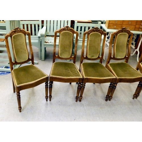 260 - A set of six modern mahogany framed dining chairs, raised on turned, tapered forelegs