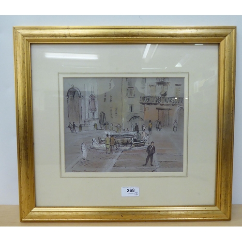 268 - Hermione Hammond - a study of a courtyard  watercolour  bears a signature  7