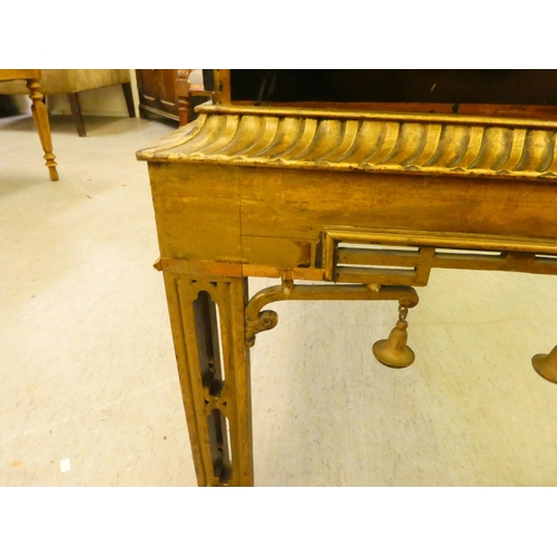 272 - An early 20thC Oriental black painted and gilt decorated, two drawer cabinet-on-stand  35