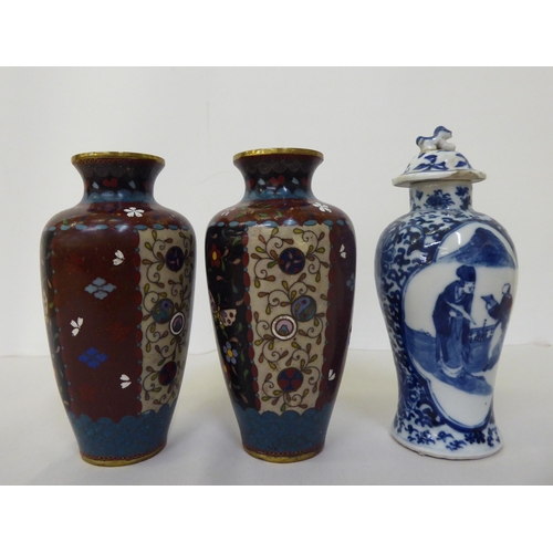 274 - A late 19thC Chinese porcelain vase and cover, decorated in blue and white  6.5