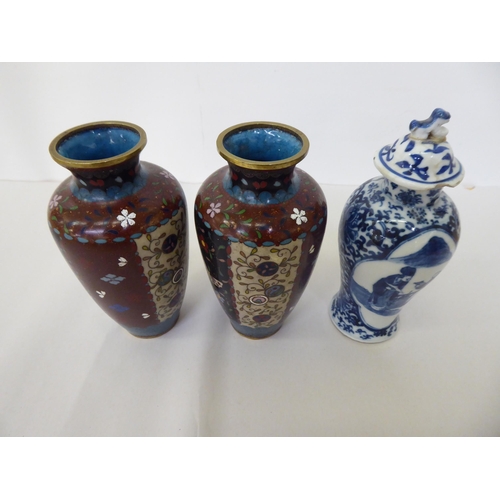 274 - A late 19thC Chinese porcelain vase and cover, decorated in blue and white  6.5