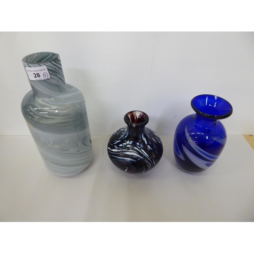 28 - Three 20thC Art glass vases  largest 11