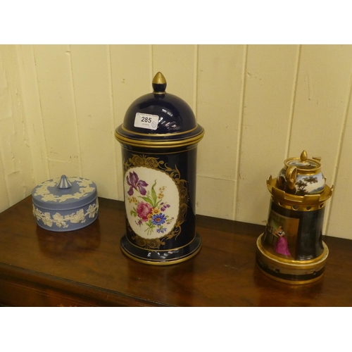 285 - Ceramics: to include a European porcelain, four piece castle design, hand painted teapot on stand&nb... 