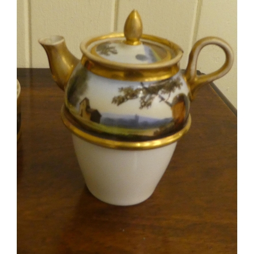 285 - Ceramics: to include a European porcelain, four piece castle design, hand painted teapot on stand&nb... 