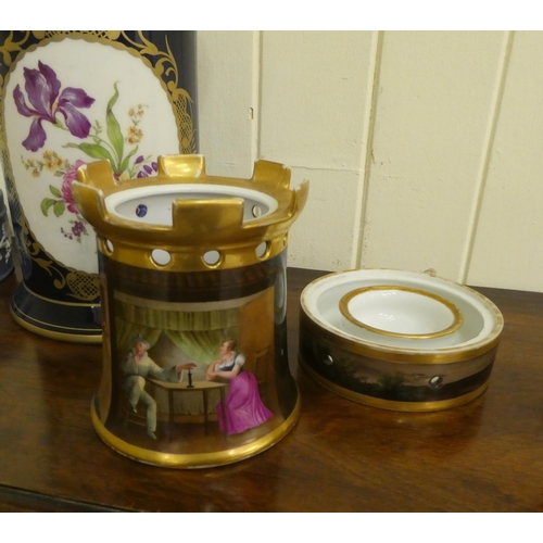 285 - Ceramics: to include a European porcelain, four piece castle design, hand painted teapot on stand&nb... 