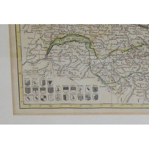 3 - A late 18thC map 'La Suisse', dated 1771 with heraldic shields and scale border  12