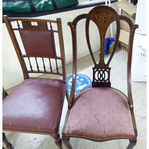 32 - Three similar Edwardian mahogany framed bedroom/hall chairs